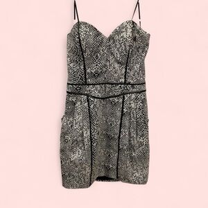 Guess sexy snake print black piping corset top tulip micro mini strapless dress